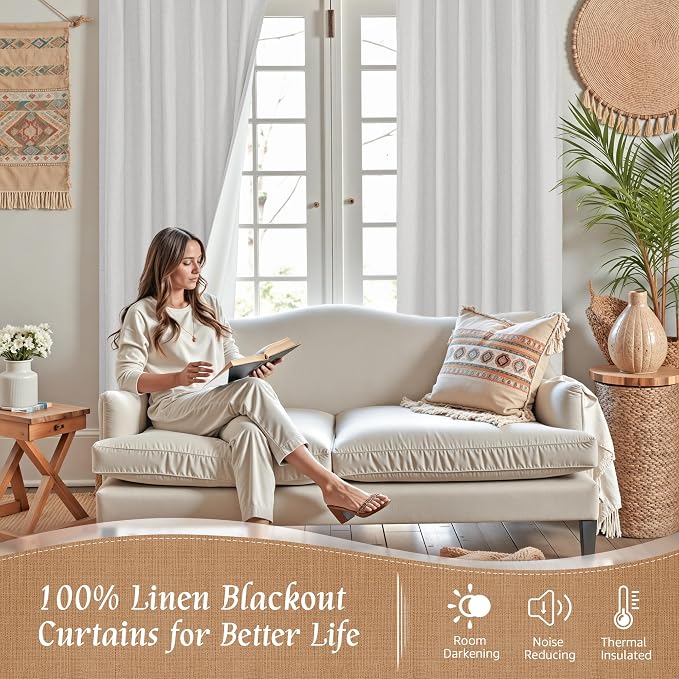 Light Grey 100% Blackout Linen Curtains 63 Inches - Image 3