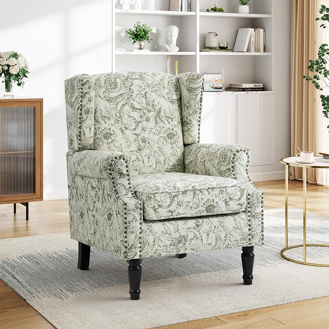 Pia Ricco Set of 2 Floral Accent Chairs, High Back Upholstered Armchairs - Image 6
