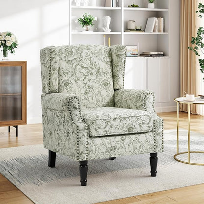 Pia Ricco Set of 2 Floral Accent Chairs, High Back Upholstered Armchairs - Image 6