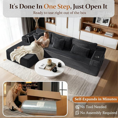 108" Oversized Cloud Sectional Couch, Comfort L Shaped Boneless Couch - Image 3