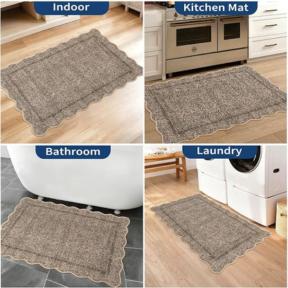 GarveeHome 2x3 Rug Washable Scalloped Non Slip Indoor Door Mat, Taupe | Rugs - Image 6