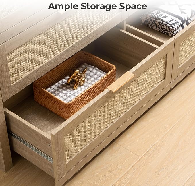 SICOTAS 7 Drawer Dressers for Bedroom Set 2, Long Rattan Dresser, Dresser TV - Image 7