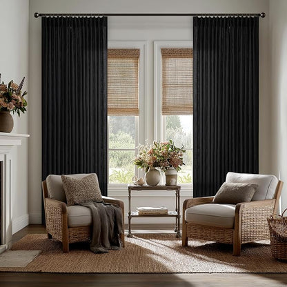 120 Inch Long Black Pinch Pleat Linen Light Filtering Curtains 50 Inch Wide | - Image 7