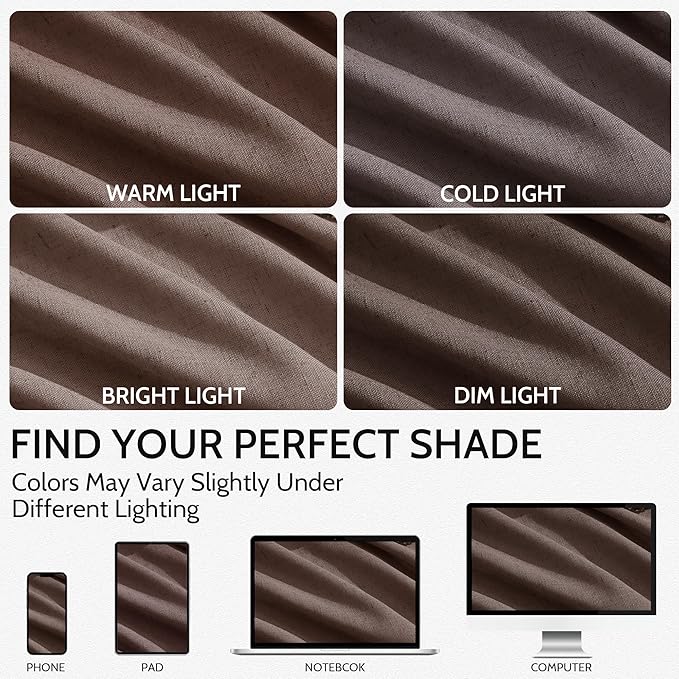 Cappuccino Curtains 108 Inches Long, Back Tab Linen Blend Light Filtering Semi - Image 4