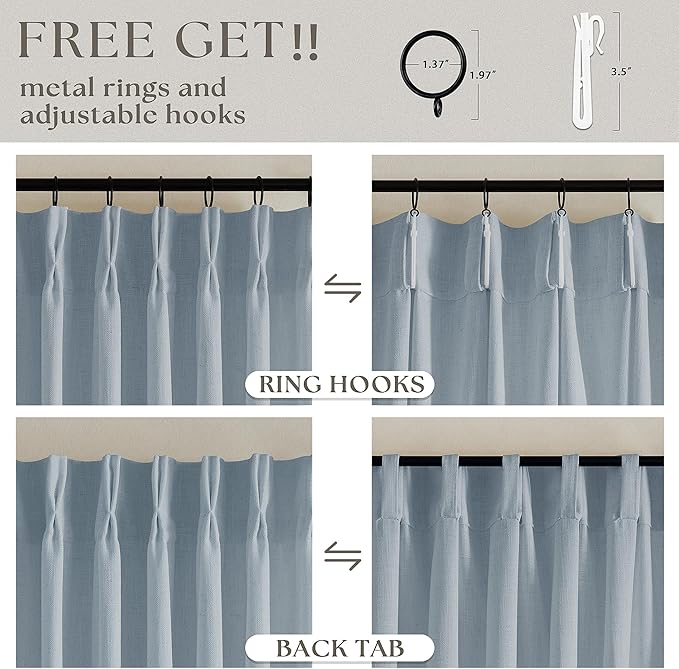 Light Blue Linen Curtains 102 Inches Long - Image 5