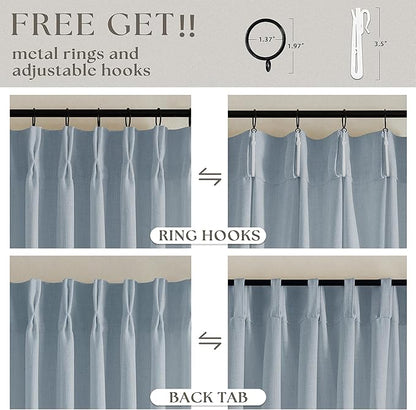 Dusty Blue Pinch Pleated Linen Curtains 84 Inches Long 2 Panels | Pinch Pleat - Image 5