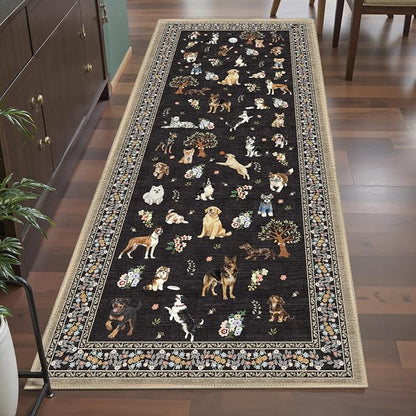Black Hallway Runner Rug 2x5 for Bedroom Kitchen | Ultra-Thin; Boho Style; Low - Image 4