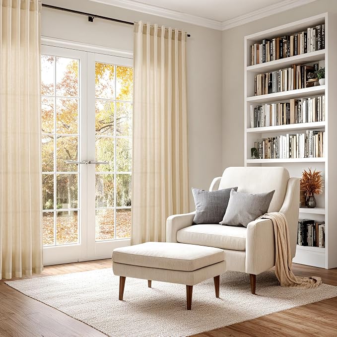 Extra Long Curtain 108 Inches Long Set Back Tab Tan Linen Drapes - Image 6