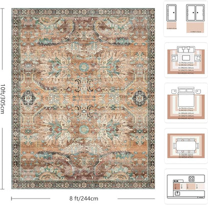 8x10 Area Rugs, Vintage Retro Soft Washable Rug, Non-Slip Low Pile Rugs - Image 2