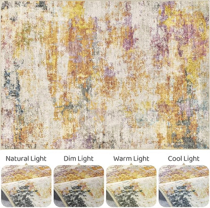 LOONGRUG 7x9 Area Rug Washable Large Neutral Modern Living Room Rugs | Abstract - Image 9