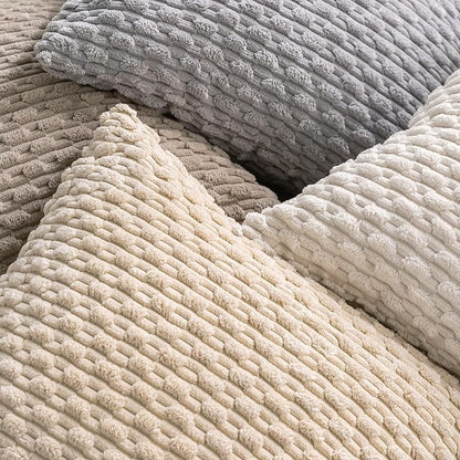 Set of 4 Beige Decorative Throw Pillow Covers 24x24 Inch Corduroy Pillow Covers - Image 4