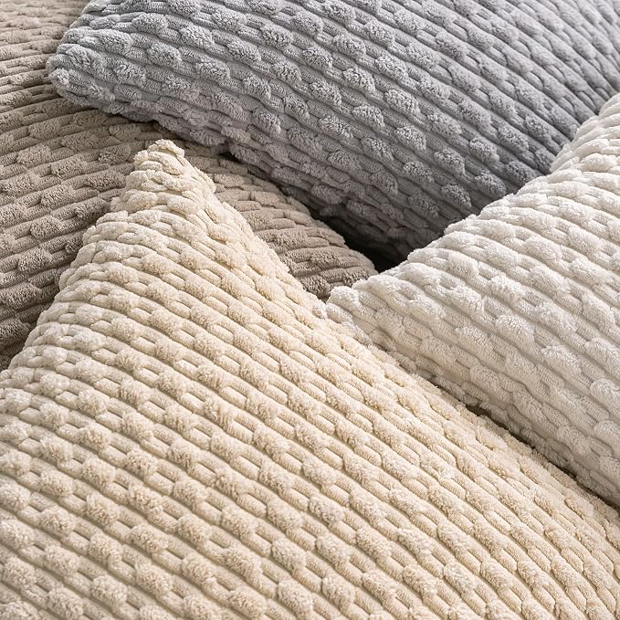 Set of 4 Neutral Decorative Throw Pillow Covers 26x26 Inch Corduroy Pillow - Image 4