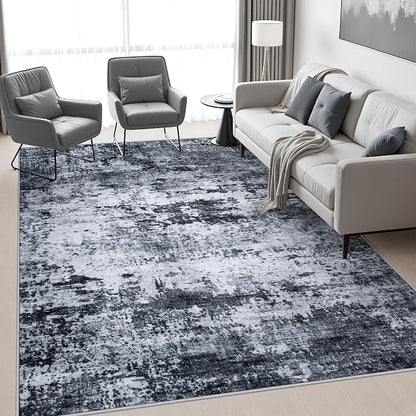5x8 Area Rug Living Room: Modern Washable Indoor Carpet Black | - Image 3