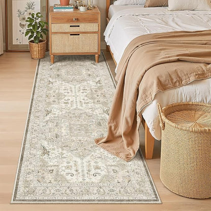 Madane Hallway Runner 3x8, Kitchen Rugs Washable Entry Rug, Ivory/Brown | - Image 4