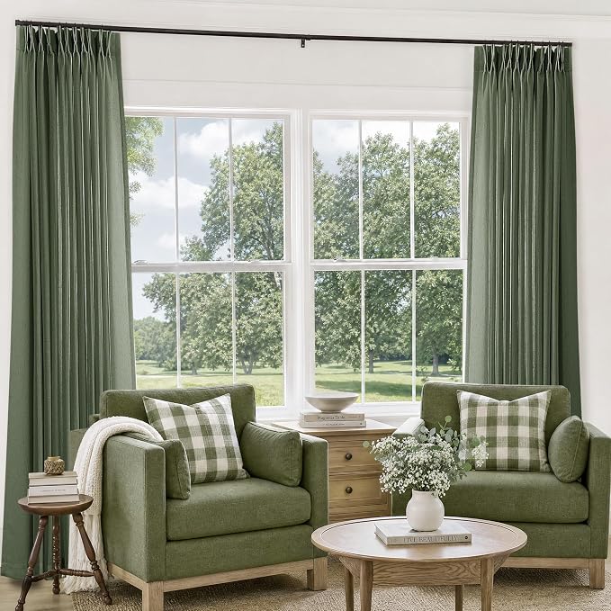 Extra Wide 72 x 96 Inch Length Linen Curtains Olive Green Semi Sheer | Light - Image 7