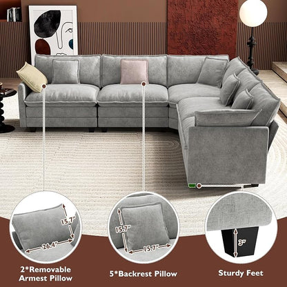 Ihanherry 114" V-Shaped Modern Sofa Modular Sectional Cloud Couch - Image 6