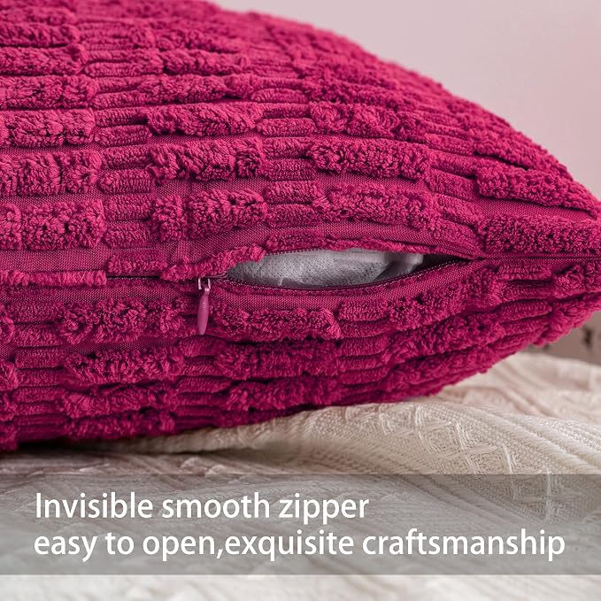 Pack of 2 Corduroy Decorative Throw Pillow Covers 12x24 Inch, Rose Red | Fall - Image 3