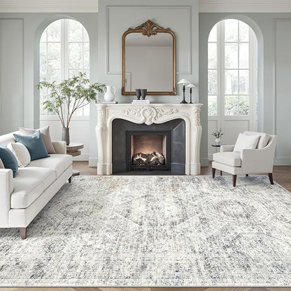 Soalmost Washable Area Rug 8x12 Large Soft Living Room Rugs Blue/Ivory | by Soalmost