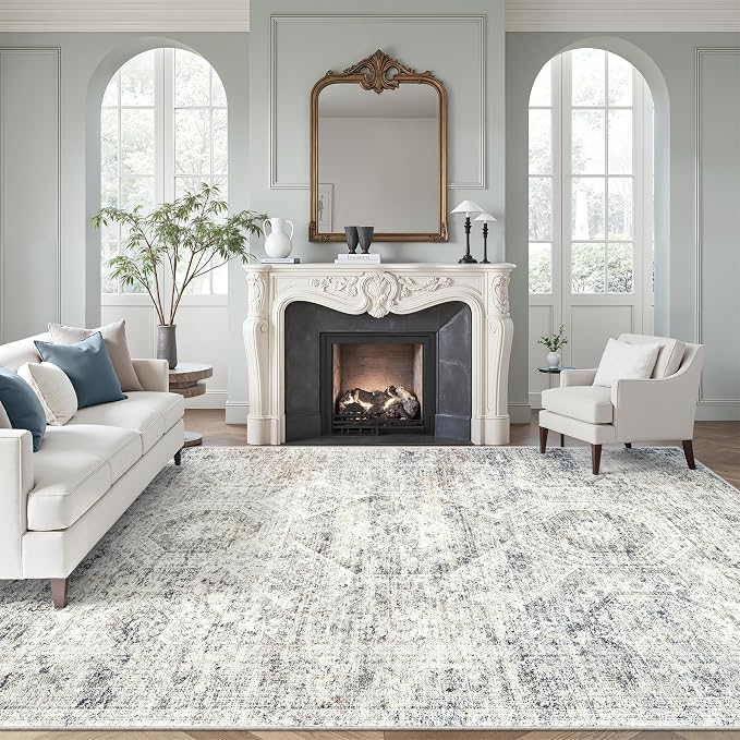 Soalmost Washable Area Rug 8x10 Large Soft Living Room Rugs Blue/Ivory | by Soalmost