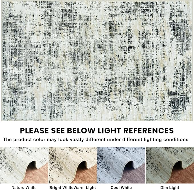 5x7 Washable Area Rug for Living Room Bedroom: Non-Slip Modern Black Gray | - Image 8