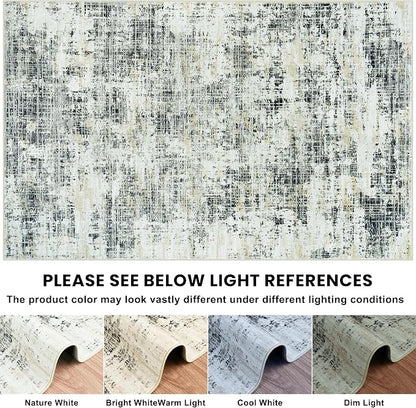 10x14 Washable Area Rug for Living Room Bedroom: Non-Slip Modern Black Gray | - Image 8