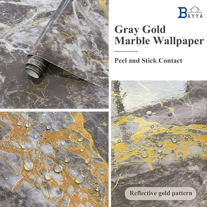 BAYYA 48"x80" Extra Wide Marble Contact Paper Grey/Gold Glossy Marble Wallpaper - Image 6