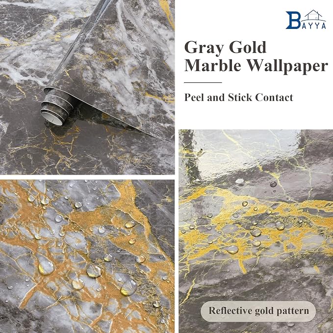 BAYYA 48"x354" Extra Wide Marble Contact Paper Dark Grey Marble Wallpaper Peel - Image 6