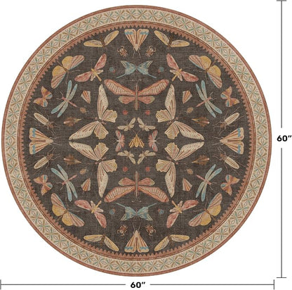 Boho Brown Round Rug 5ft, Soft Washable Throw Carpet - Image 2