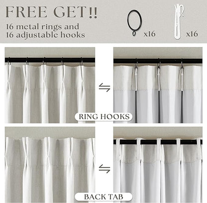 Off White Pinch Pleated 100% Blackout Curtains 102 Inches Long | Linen Blend - Image 5