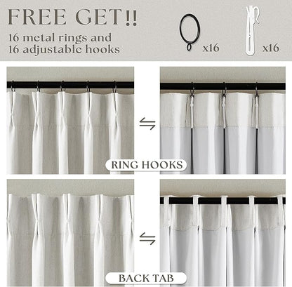 Pinch Pleat 100% Blackout Curtains 86 Inch Length 2 Panels Set | Beige White - Image 6