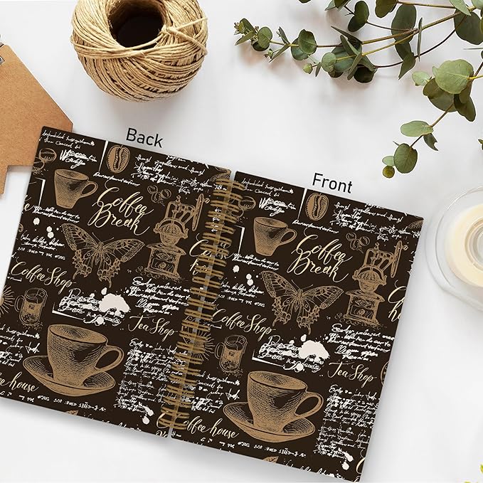 Retro Coffee Spiral Notebook, Coffee Themed Journal Notebook, Coffee Butterfly Notebooks for School Work, Coffee Tasting Office Supplies Gifts for Coffee Lovers Women Men, 5.5x8.3 Inch