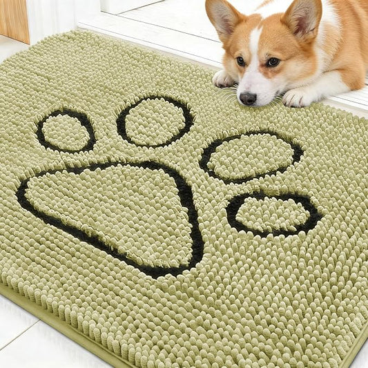 OLANLY Dog Door Mat for Muddy Paws 30x20, Paw Print Design Chenille Mud Mat | by OLANLY