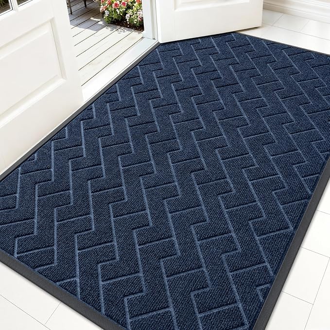 OLANLY Front Door Mat Outside 59x34, All-Season Absorbent Rubber Doormat | Blue by OLANLY