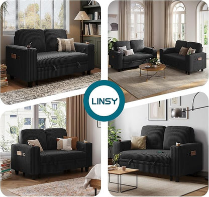 LINSY HOME Loveseat Sofa with Pull Out Couch Chaise: 2-in-1 Convertible 2 - Image 5