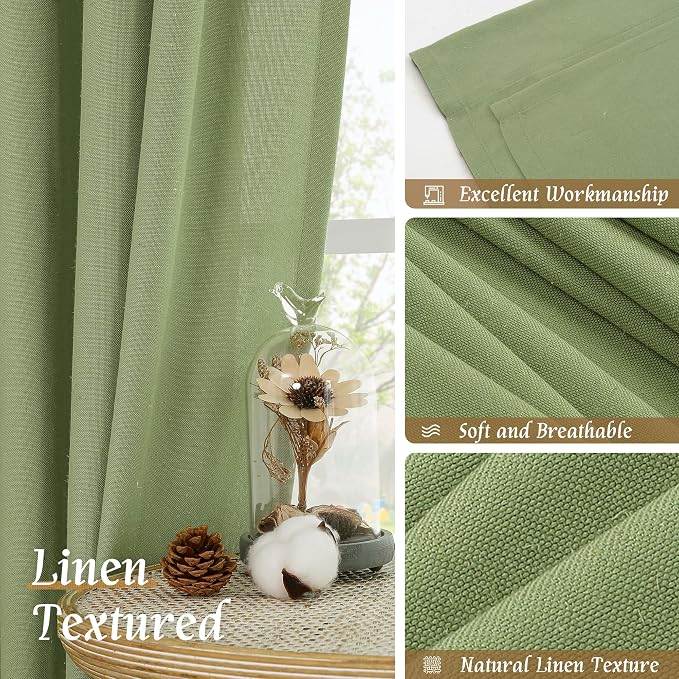 Sage Green Linen Curtains for Small Windows 45 Inch Length 2 Panels | Soft - Image 7