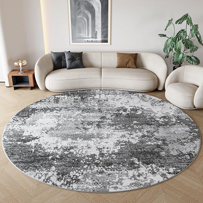 Round Rugs 8ft Washable Grey Circle Area Rug - Image 9