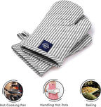 Encasa Homes Long 12"x7" Oven Microwave Hand Gloves Mitts (2 pc Set) for Kitchen Cooking & Baking - Heat Resistant, Thick & Safe, Protection of Hands from Hot Utensils - Ticking Black