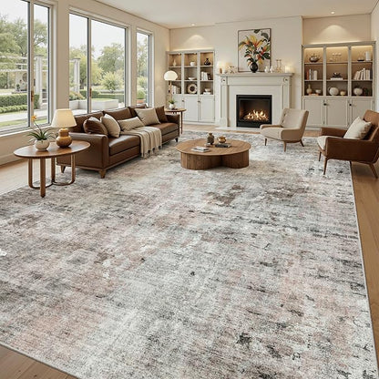Soalmost 10x14 Area Rugs for Living Room Washable Rug Abstract Pink/Grey | - Image 2