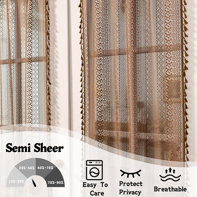 Sutuo Home Dark Coffee French Boho Door Curtains - Image 4