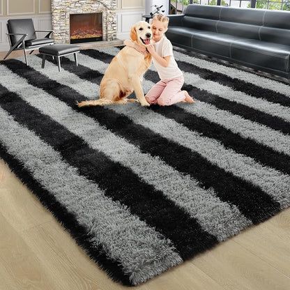 5x7 Black and Grey Fluffy Soft Area Rug Non-Slip - Image 9