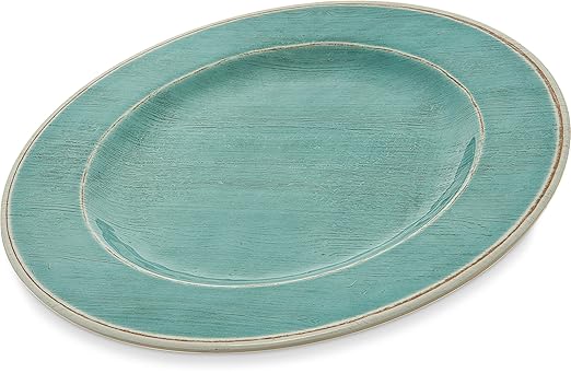 Carlisle FoodService Products Grove Reusable Plastic Plate Dinner Plate with Wide Rim for Home and Restaurant, Melamine, 11 Inches, Aqua, (Pack of 12)