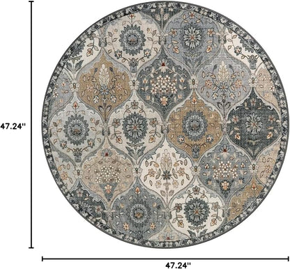 Lahome Moroccan Washable Round Rugs, Soft Vintage Round Rug 4ft | Distress - Image 2