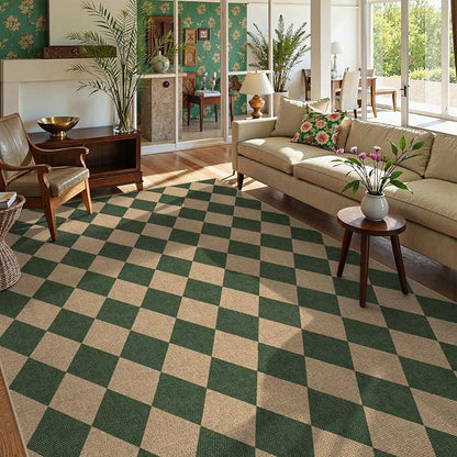 Lahome Checkered Easy Jute Living Room Rug, 8x10 Outdoor Rugs Washable | by Lahome
