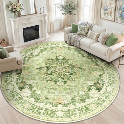 RELEANY Washable Area Rug, Round 8ft, Water Repellent, Pet Friendly, Vintage by RELEANY