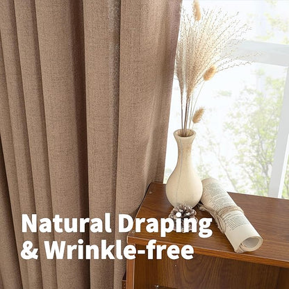 YoungsTex Mocha Brown Linen Semi Sheer Curtains 84 Inch Length - Image 6