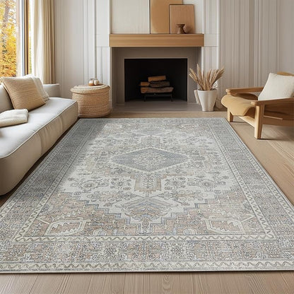 8x10 Washable Area Rugs for Living Room, Dining Room- Retro Taupe | Ultra Soft - Image 8