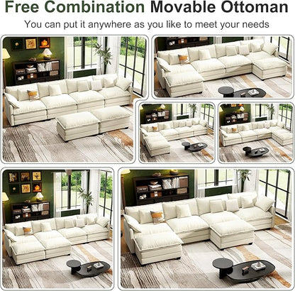 146" Cloud Couch Sectional, U Shaped Modular Sectional Sofa, 4-Seat Deep Seat - Image 6