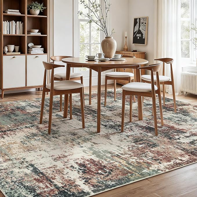 Rugflix 9x12 Area Rugs for Living Room, Washable Rust Brown Green Large Rug | - Image 3