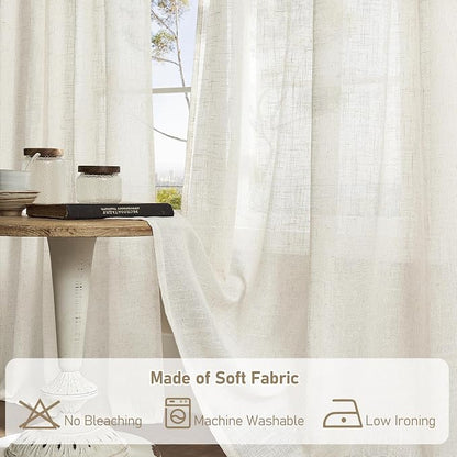 68 inch Semi Sheer Linen Curtains 2 Panels, Light Filtering Panels | Cream Ivory - Image 7