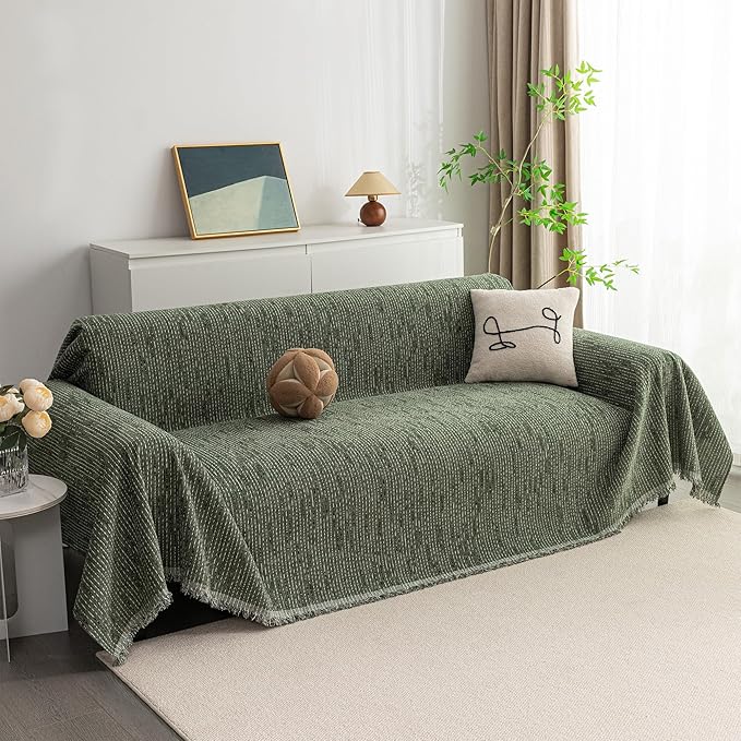 MYSKY HOME Boho Couch Cover Moss Green Sofa Covers by MYSKYHOME
